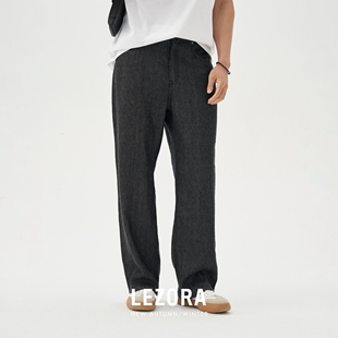 进口美丽奴羊毛亚麻 静奢面料 宽松直筒五袋黑色牛 限时特价