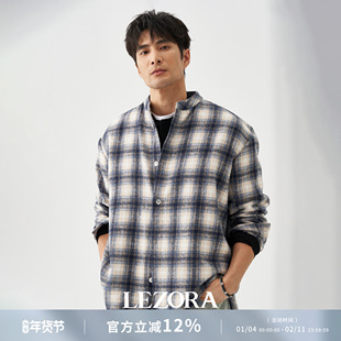 LEZORA 宝藏百搭！加厚450g格纹法兰绒plaid shirt秋冬立领衬衫男