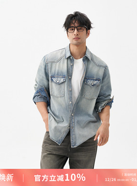 LEZORA vintage西部牛仔衬衫 美国cone全棉丹宁衬衫外套男