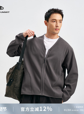 GRAY SUMMIT日本速干抗皱solotex华夫格 V领开衫户外透气外套男女