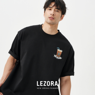 280g澳棉廓形咖啡圆领短袖 巴黎家同款 T恤男 夏日冰美式 LEZORA