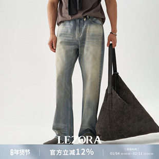 LEZORA 废土抹脏超复杂vintage手工抹脏做旧赤耳丹宁直筒牛仔裤男