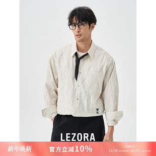 衬衫 高温压制皱感棉爱心条纹长袖 压皱竖条纹 男S58 限时特价