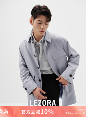 【限时特价】冰川蓝防水斜纹布waterproof!大口袋翻领中长款风衣