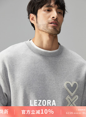 LEZORA定织510g重磅毛圈棉！爱心与dead贴布刺绣廓形圆领卫衣男秋