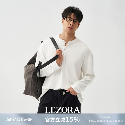 LEZORA索罗娜棉亨利领长袖T恤