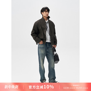 男D91 13.5oz斜纹全棉丹宁大直筒牛仔裤 LEZORA vintage水洗破坏