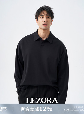 LEZORA美产supima双面液氨匹马棉！宽松落肩长袖polo衫男