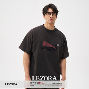 LEZORA 超人狗superdog 棉质vintage怀旧破坏洗宽松短袖T恤男