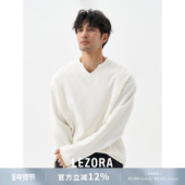 松弛感V领空气层白色长袖 LEZORA 莫代尔羊毛 T恤休闲柔软卫衣男