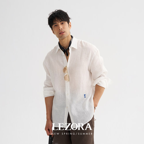 LEZORA亚麻轻量翻领爱心长袖衬衫