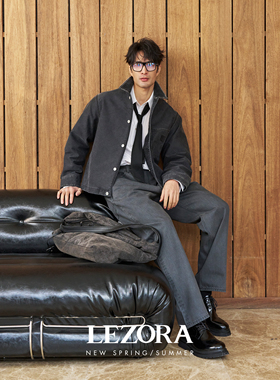 LEZORA静奢丹宁！意大利进口row原*版Candiani复古灰直筒牛仔裤男