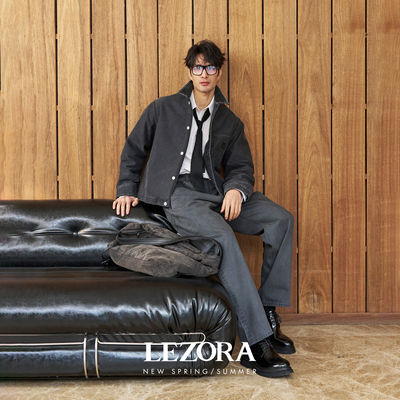 LEZORA意大利复古灰直筒牛仔裤