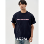 LEZORA宝藏宽松T T恤男 定纺重磅360g高密棉撞色品牌logo落肩短袖