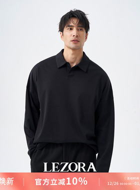 LEZORA美产supima双面液氨匹马棉！宽松落肩长袖polo衫男