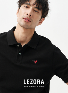 LEZORA 美产Supima珠地匹马棉 一箭倾心短袖夏季翻领黑色polo衫男