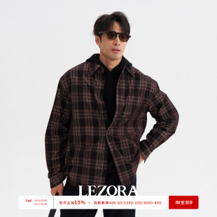 LEZORA日本格纹灯芯绒有机棉organic cotton细条绒秋冬长袖衬衫男