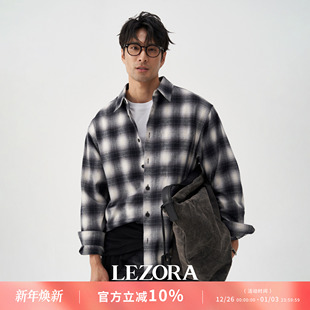 shirt秋冬黑白格纹衬衫 日本全棉法兰绒plaid 男 宝藏百搭 LEZORA