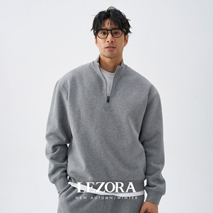 LEZORA 秋冬超暖绒320g抓绒棉 街头运动厚款宽松立领半拉链卫衣男