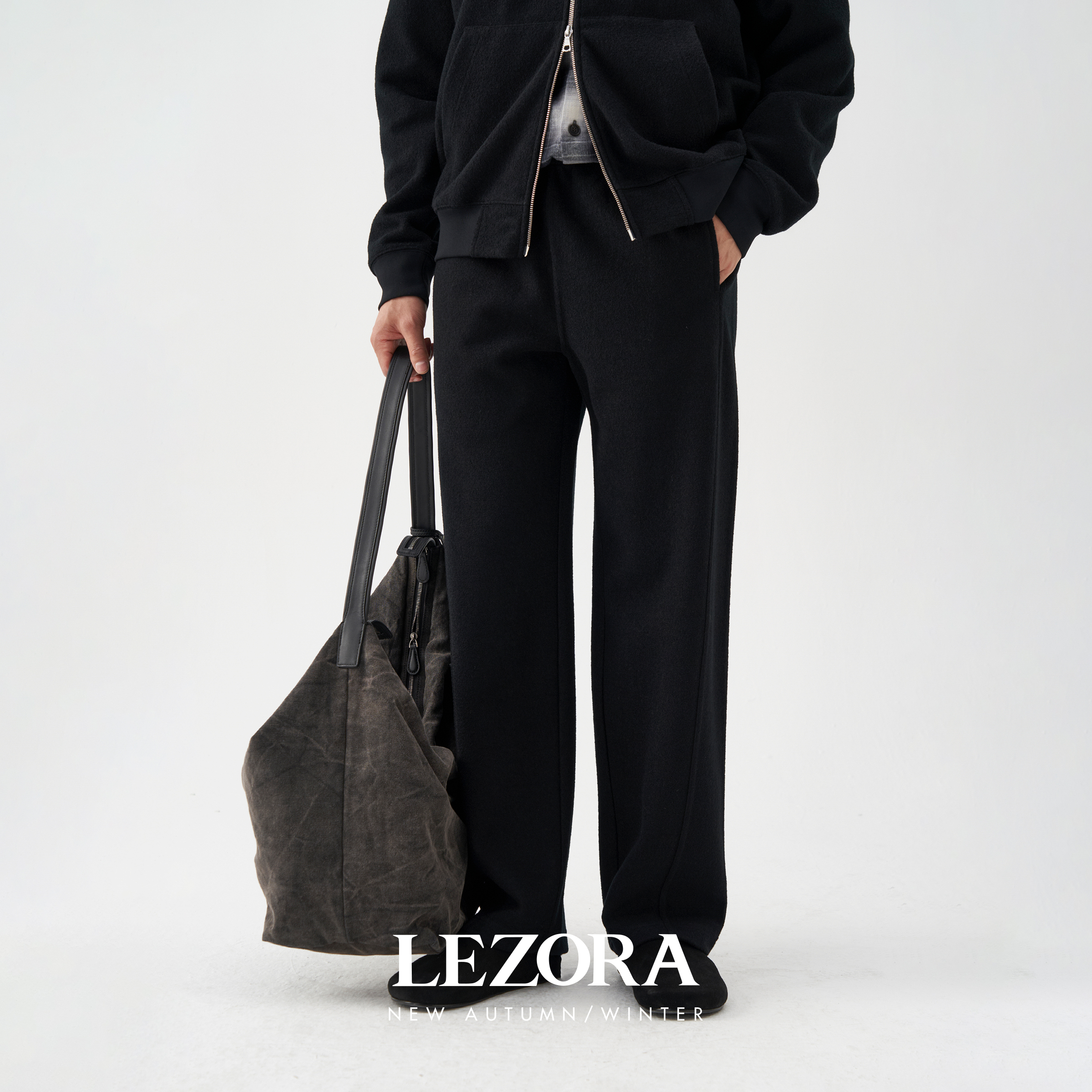 LEZORA蓬松锁温秋冬弯刀羊毛裤