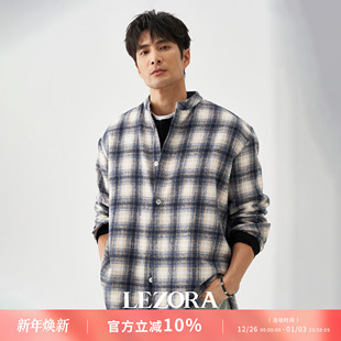 shirt秋冬立领衬衫 加厚450g格纹法兰绒plaid 男 宝藏百搭 LEZORA