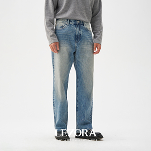 LEZORA 进口LVMH御用冈山kuroki怀旧洗vintage工装泼墨直筒牛仔裤