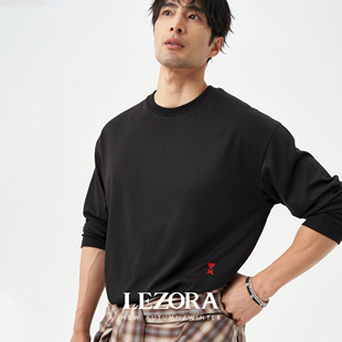 LEZORA宝藏内搭裸感贴身 T恤男 棉混sorona爱心刺绣长袖