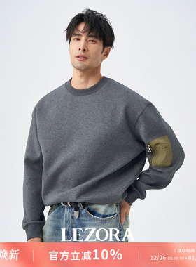LEZORA解构重组！秋冬军风蓬松抗皱空气层廓形宽松休闲圆领卫衣男