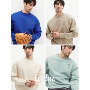 LEZORA定纺新疆460g毛圈棉 克莱因蓝爱心刺绣落肩圆领卫衣男