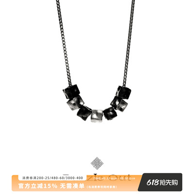 PO陨石立方纯银箱纹项链