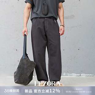 LEZORA B*C同款亚麻混棉twill 成衣染色洗褪宽松jumbo休闲裤男