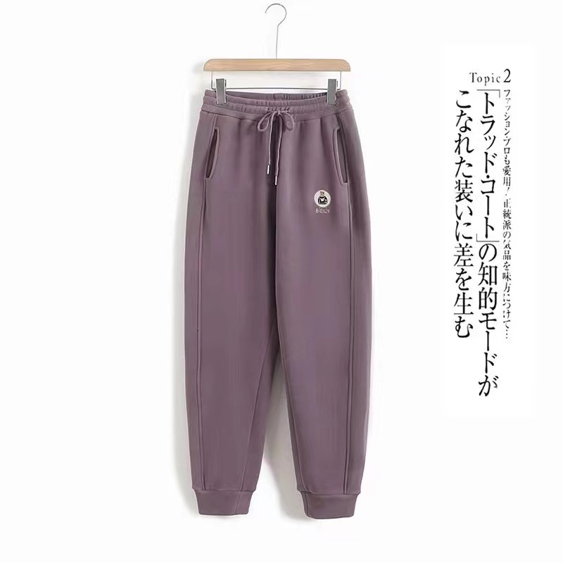秋冬新款卫裤女宽松休闲学院风韩版刺绣卫裤加厚保暖松紧腰裤子