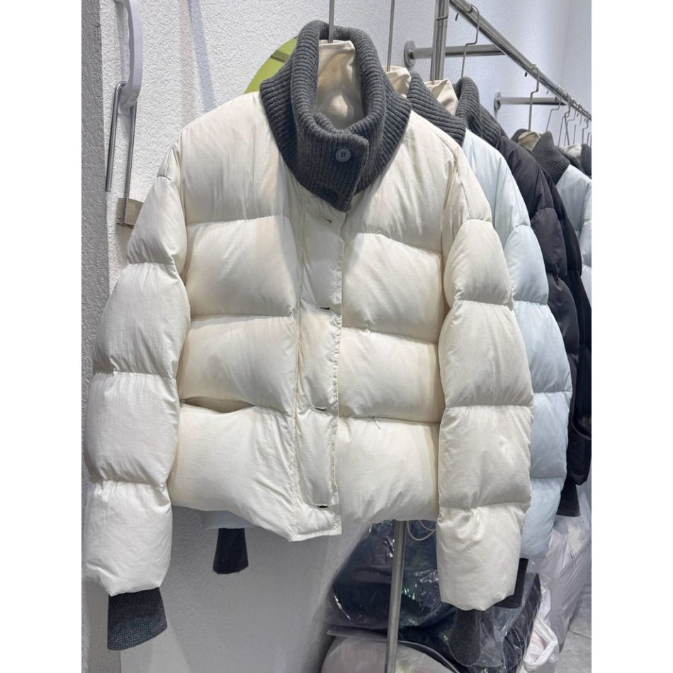 韩版时尚棉服女装2026年冬季新款针织领拼接小个子保暖宽松外套