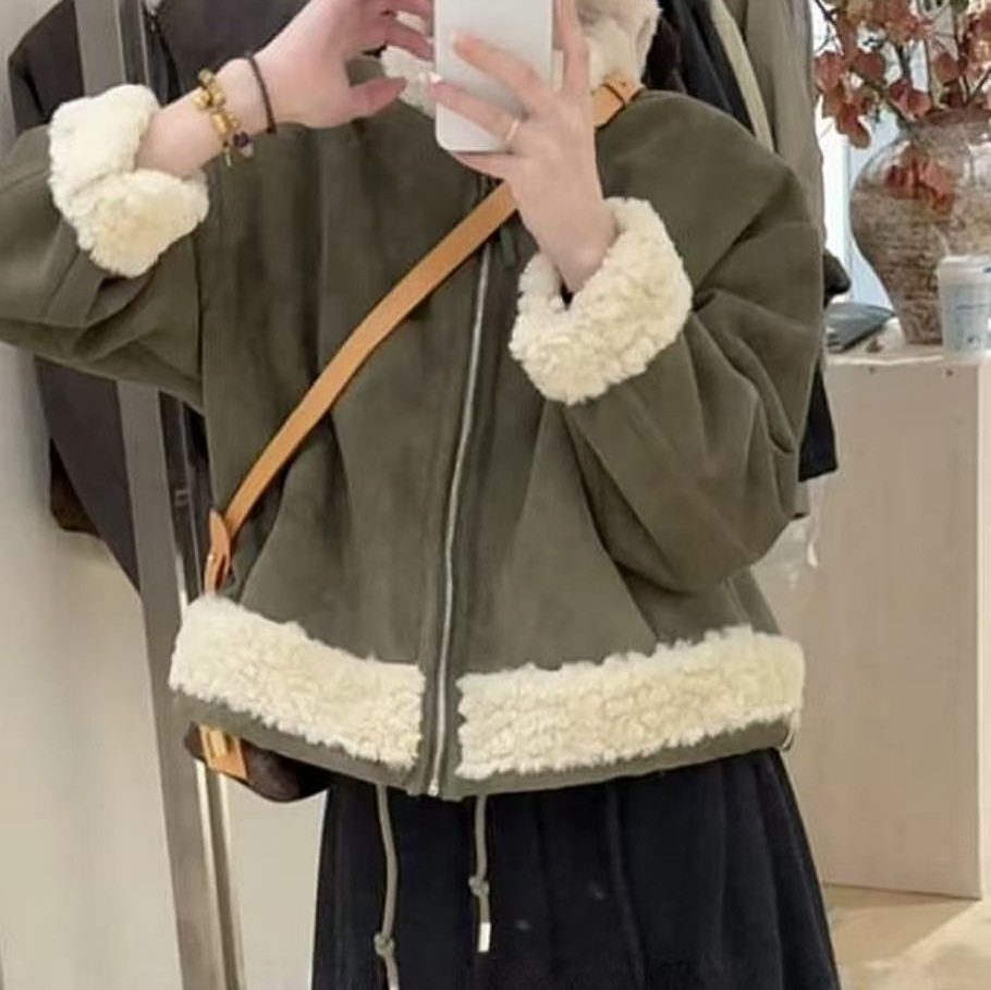 2025年冬款外套皮毛一体女加绒加厚羊羔毛保暖两面穿外套新款棉衣