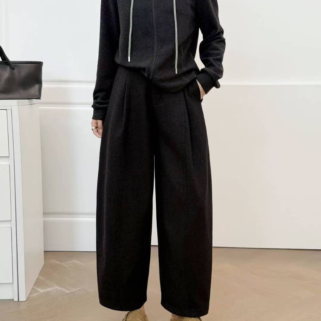 2025年秋冬休闲裤女呢料八分裤宽松哈伦裤加厚保暖新款休闲裤裤子