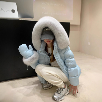 2025新款超大狐狸毛领新国标90白鸭绒羽绒服女网红手套羽绒服原版