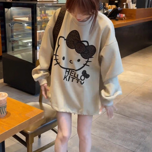 上衣潮 宽松慵懒风大版 欧货感卡通印花圆领卫衣女2025秋季 新款