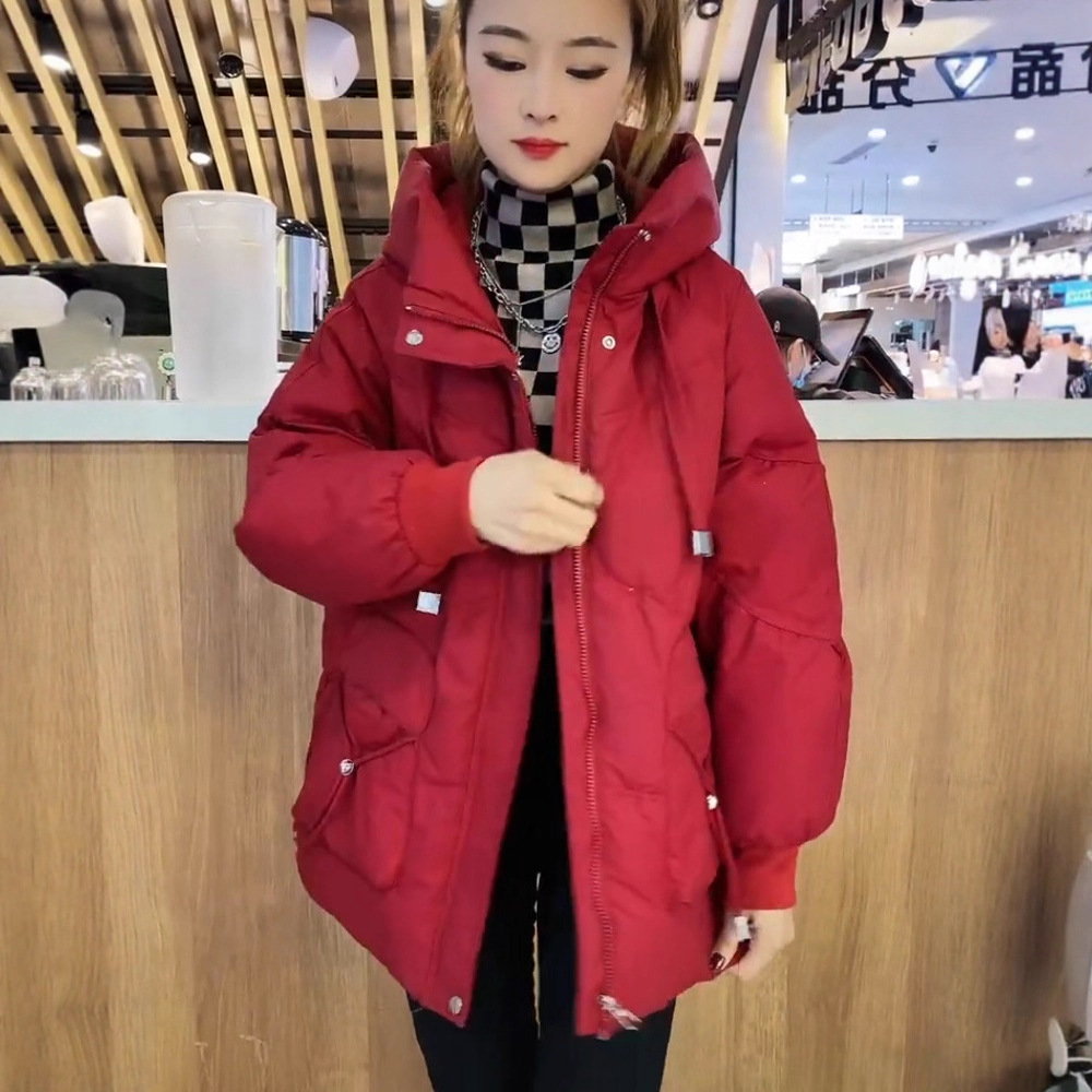 羽绒服2025年新款女爆款冬新款韩版中长连帽宽松亮闪闪白鸭绒外套