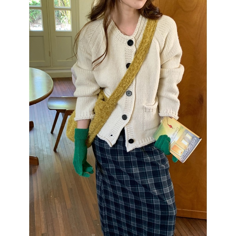 3th morning 闲暇 韩系慵懒卷边粗棒针织开衫外套zy3590