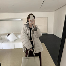 轻薄排骨羽绒服女中长款2025秋冬新款泡芙针织连帽可拆卸韩系外套
