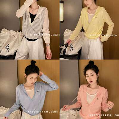 KISS SISTER-色上衣假两件宽松显瘦慵懒风镂空薄款冰丝透气针织衫