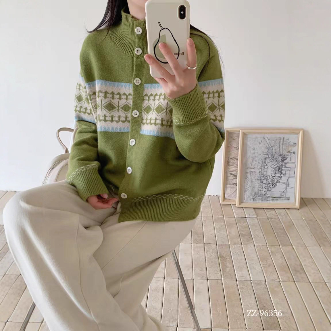 25秋冬毛衣新款慵懒风软糯宽松针织衫女圆领外套韩版宽松提花毛衣