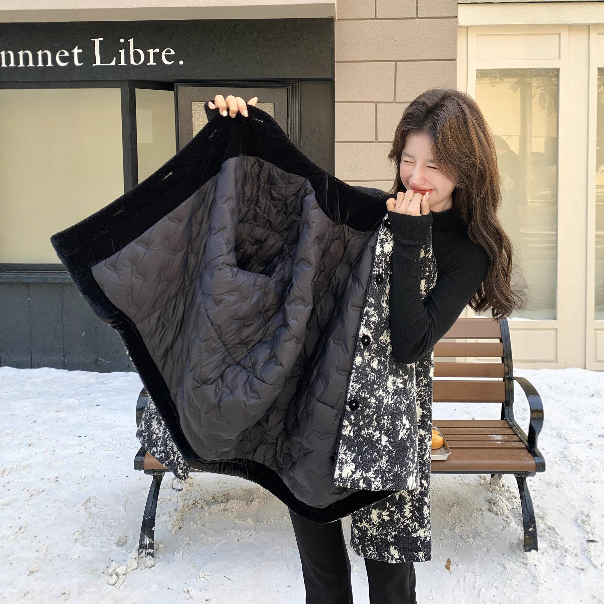 韩式复古印花短款羽绒棉服女冬季宽松显瘦设计感气质保暖棉衣外套