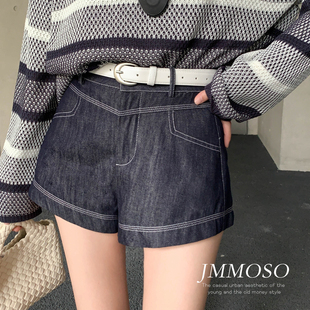 ZY GODDESS-一秒拉长腿高腰A字撞色明线休闲短裤牛仔短裤(配腰带)