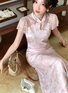 UONE-26年春上新冰瓷美人提花蕾丝拼接新中式精致连衣裙