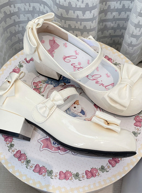 现货少女原创Lolita高跟鞋茶会千金优雅圆头全皮中跟洛丽塔小皮鞋