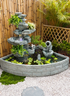 高端别墅花园阳台鱼池造景户外庭院假山流水喷泉循环水装饰品摆件