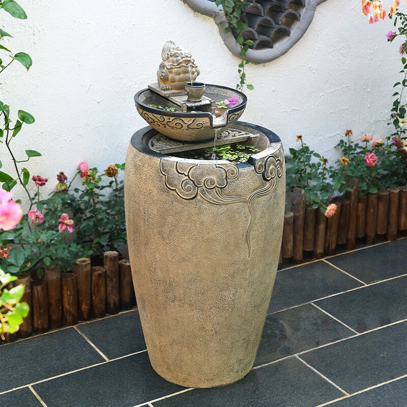 庭院流水摆件装饰景观循环水鱼池高档落地户外阳台鱼缸水造景布置