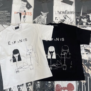 纯原顶板 ERD忧郁的富二代素描标语面食女孩纯棉圆领字母印花短袖