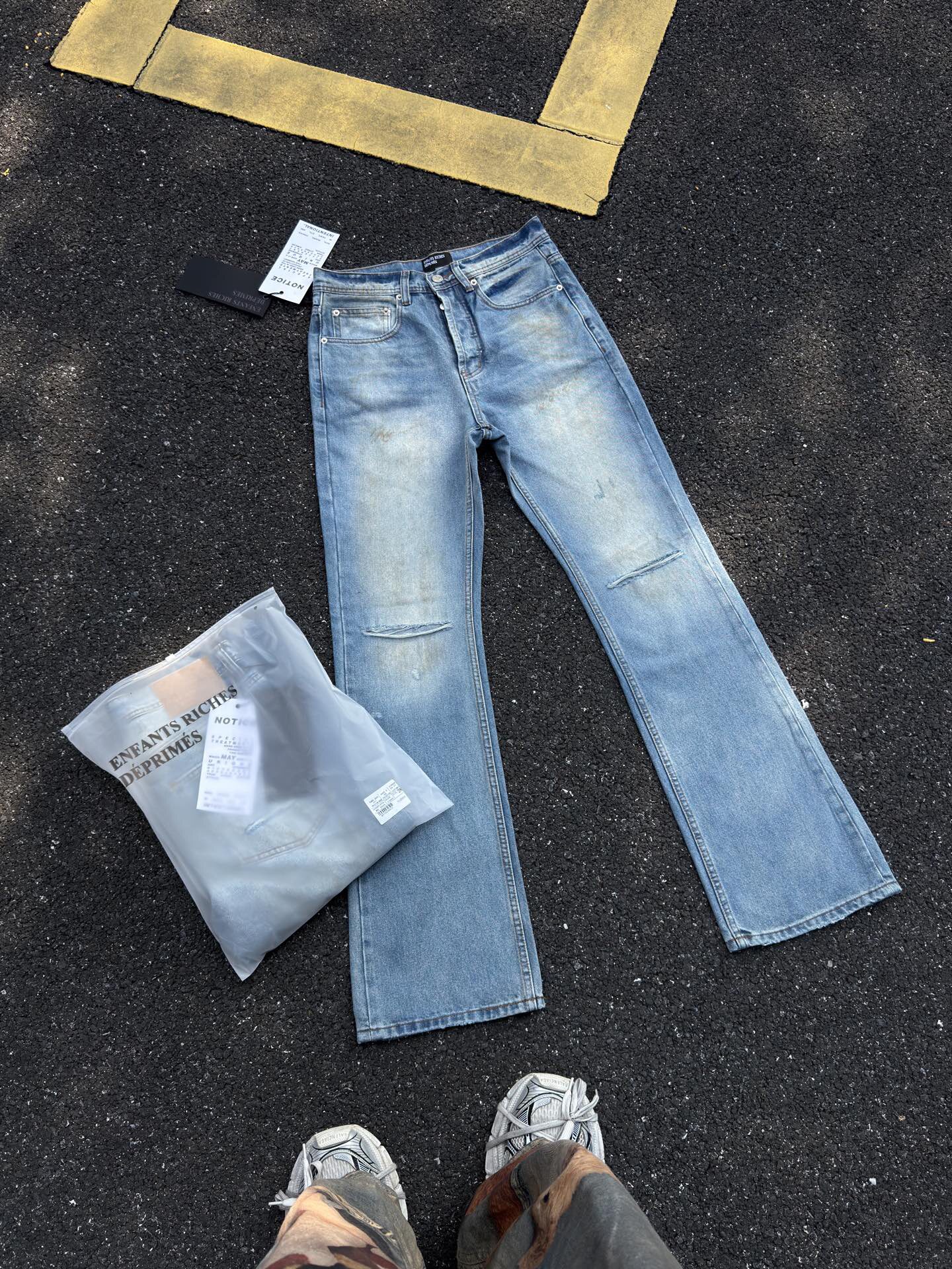 纯原顶板ERD忧郁的富二代 刀割破洞泥染喇叭牛仔裤男女款同款裤子